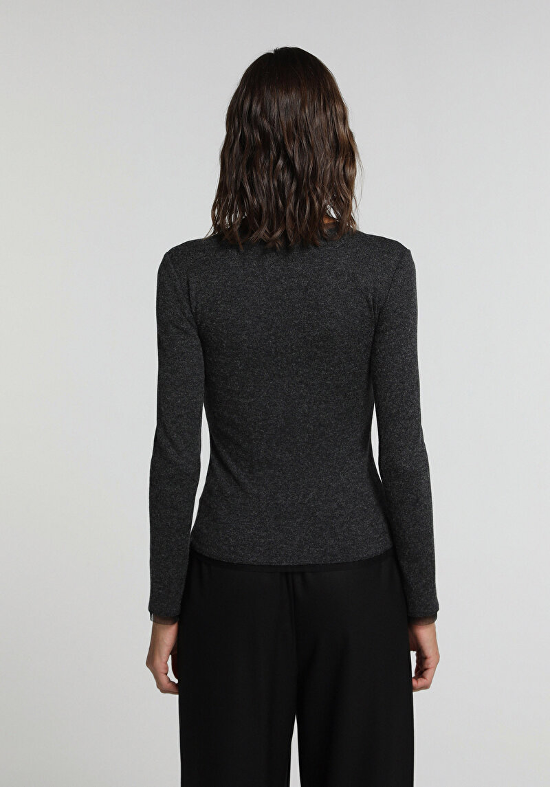 Slim Fit Kadın Siyah Tişört