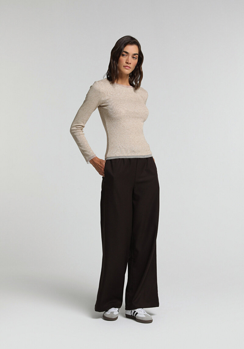 Slim Fit Kadın Bej Tişört