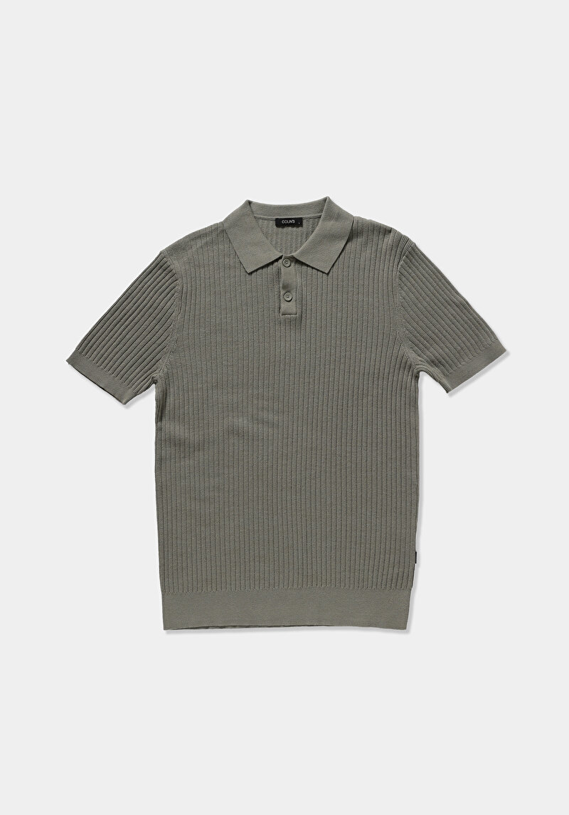 Regular Fit Polo Yaka Jakarlı Erkek Yeşil Kısa Kol Kazak