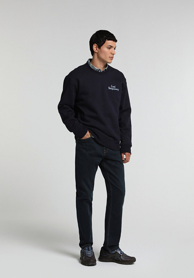 Slim Tapered Fit   Erkek Blue Black Denim Jean Pantolon