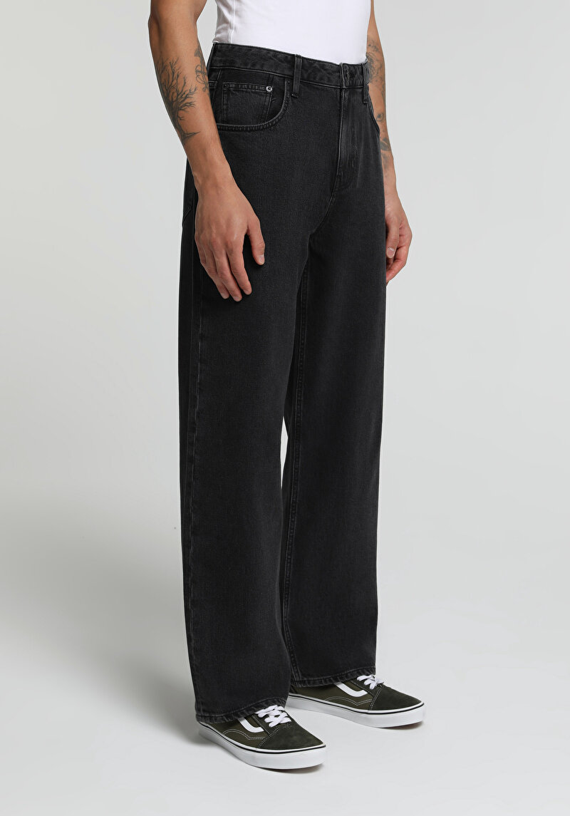 Loose Baggy Fit Erkek Black Black Denim Jean Pantolon