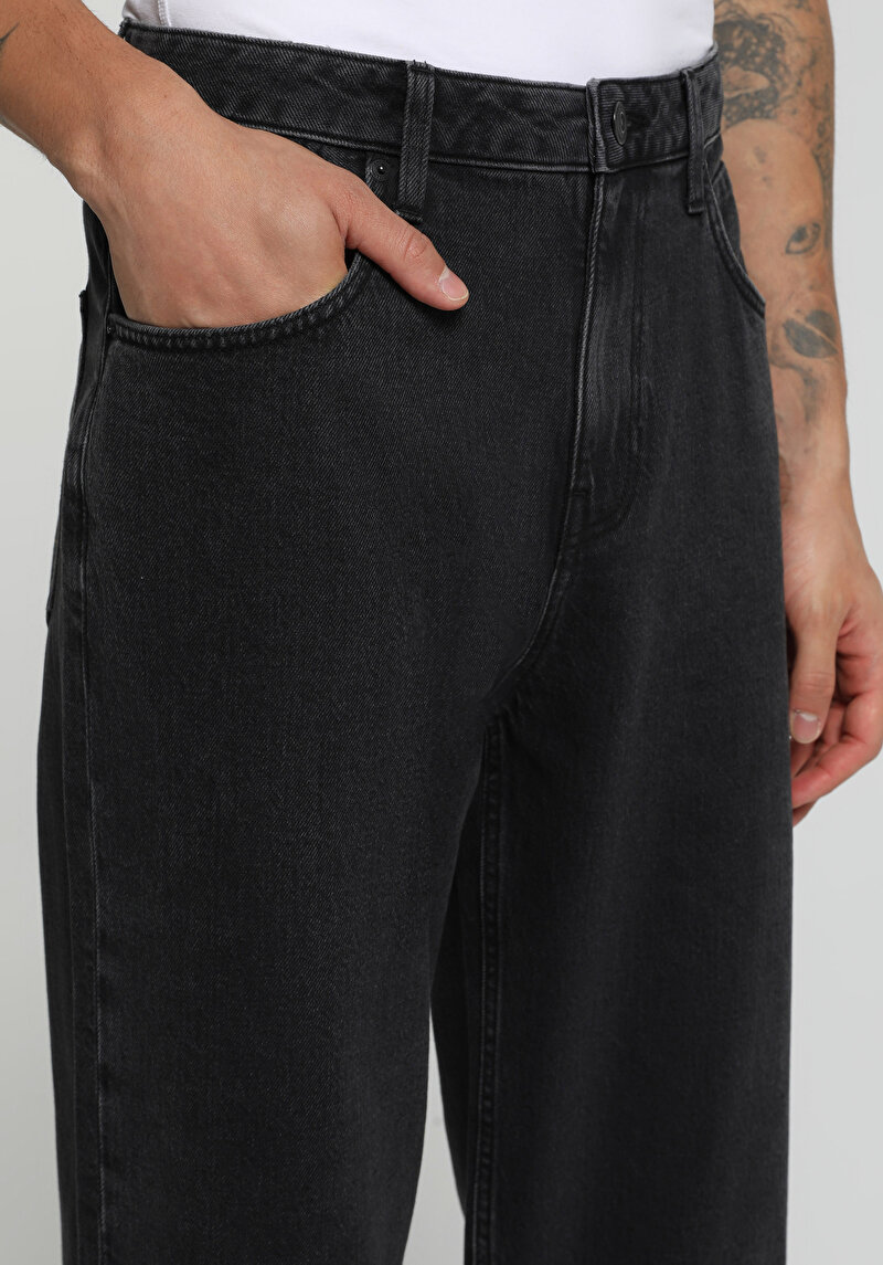 Loose Baggy Fit   Erkek Black Black Denim Jean Pantolon