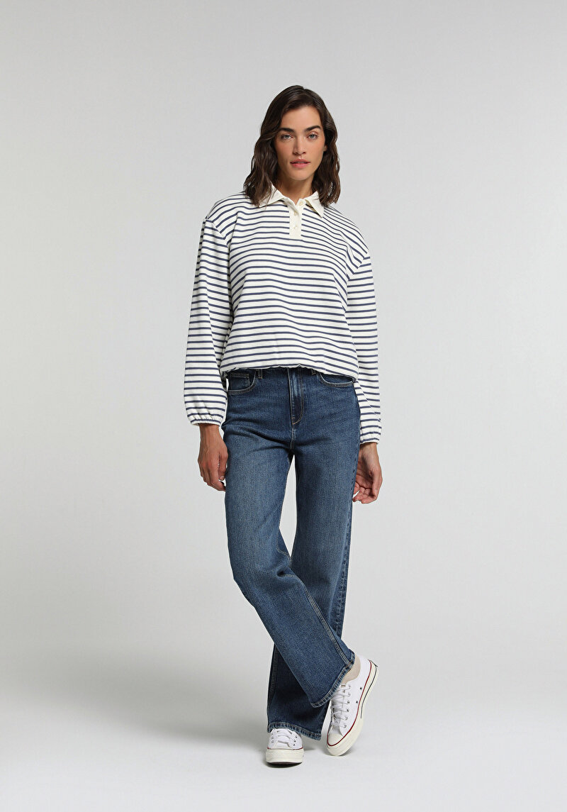 Loose Bootcut Fit   Kadın Mid İndigo Denim Jean Pantolon