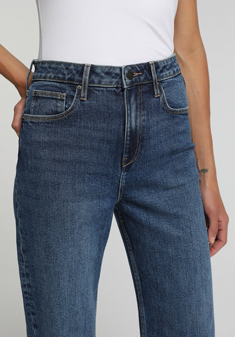 Loose Bootcut Fit   Kadın Mid İndigo Denim Jean Pantolon