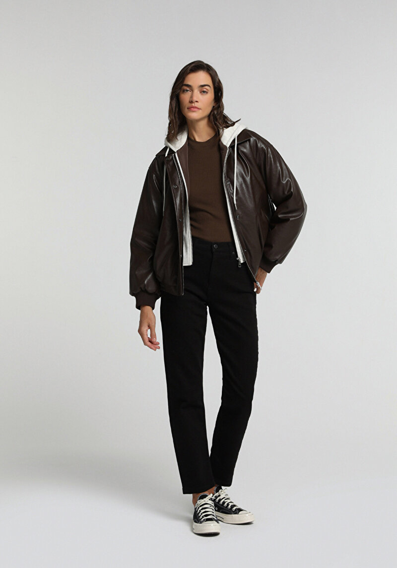 Mom Fit   Kadın Black Black Denim Jean Pantolon