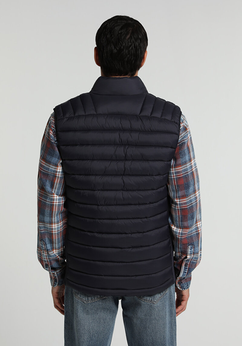 Slim Fit Dik Yaka Fermuarlı Astarlı  Erkek Lacivert Yelek