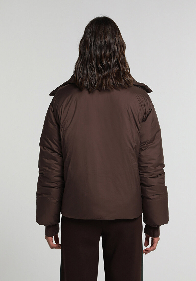 Regular Fit High Neck Fermuarlı Astarlı Suya Dayanıklı Kadın Kahverengi Mont