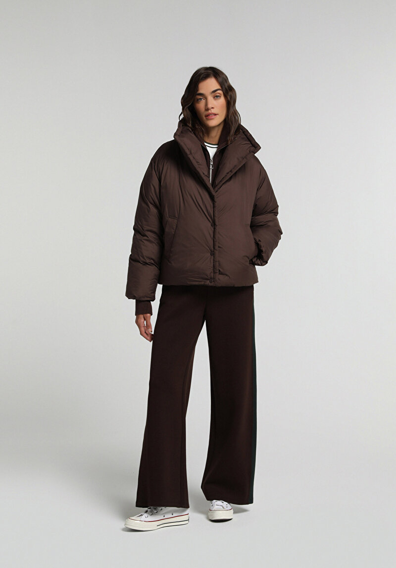 Regular Fit High Neck Fermuarlı Astarlı Suya Dayanıklı Kadın Kahverengi Mont
