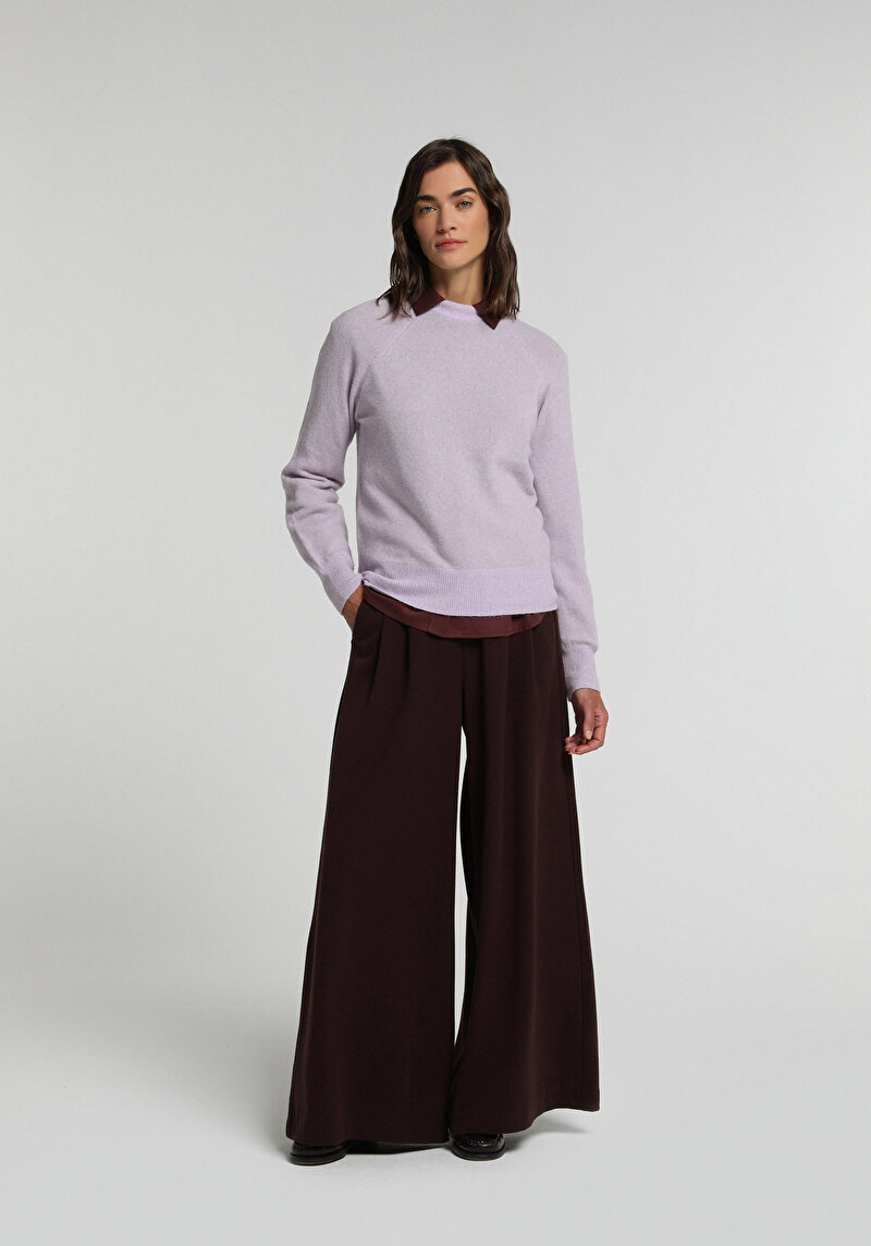 Regular Fit Yüksel Bel Geniş Paça Kadın Mor  Pantolon