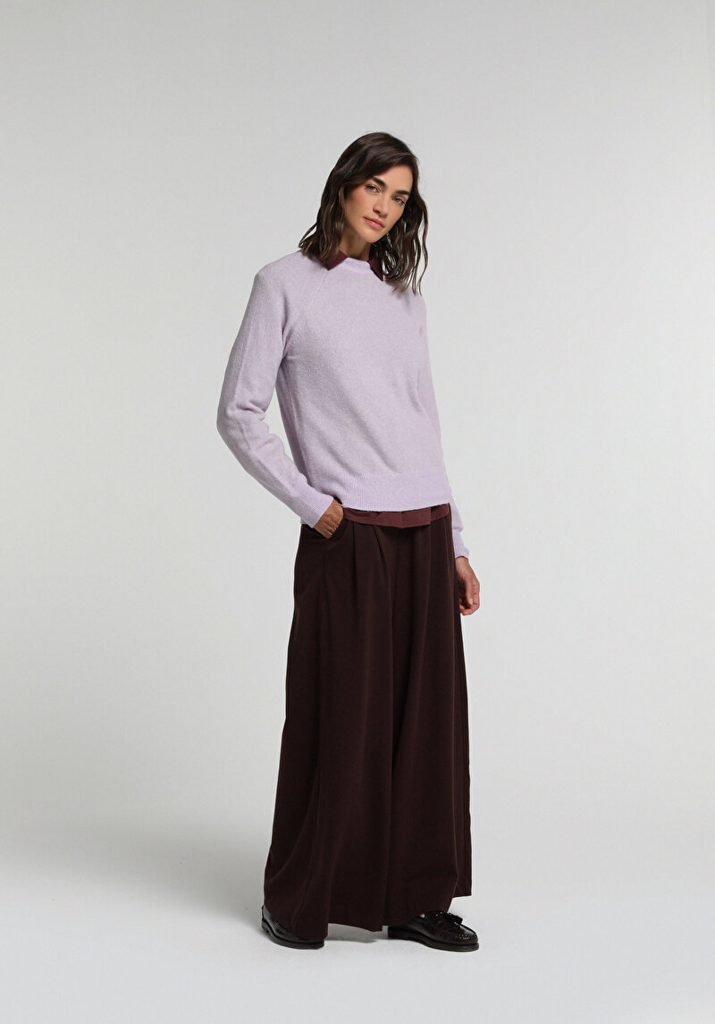 Regular Fit Yüksel Bel Geniş Paça Kadın Mor  Pantolon