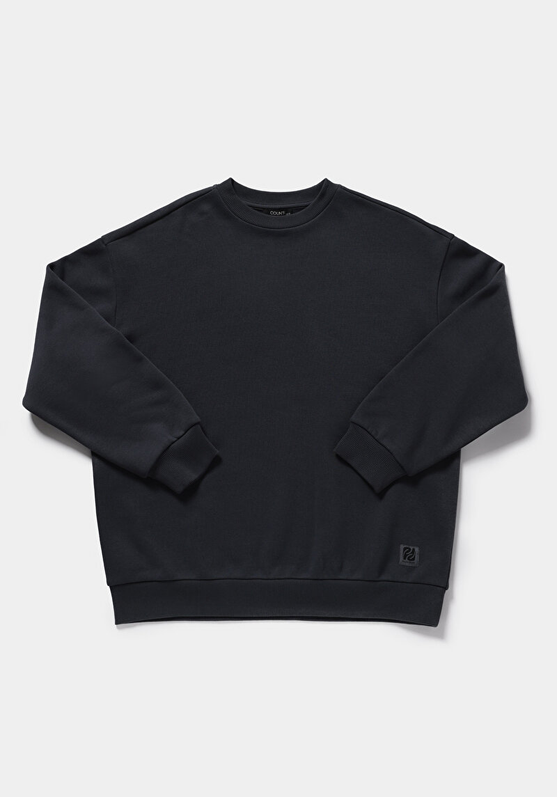 Relaxed Fit Yuvarlak Yaka Baskılı Kadın Antrasit Sweatshirt