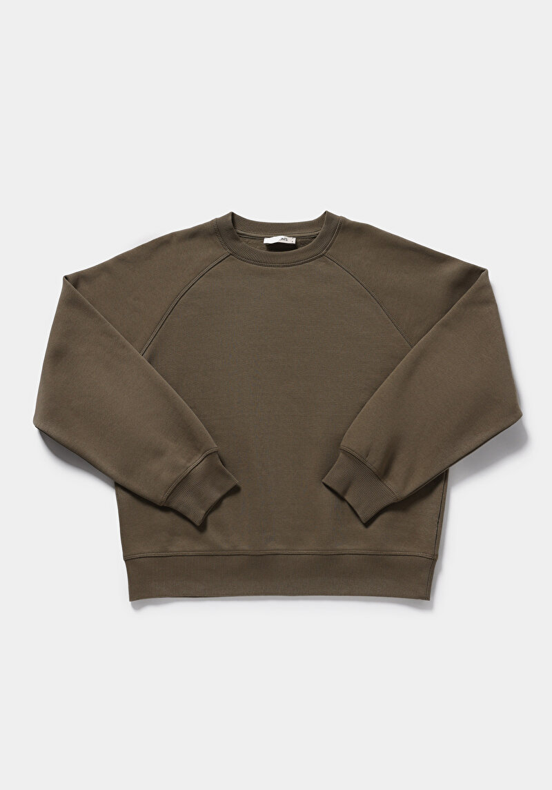 Regular Fit Yuvarlak Yaka Düz Kadın Yeşil Sweatshirt