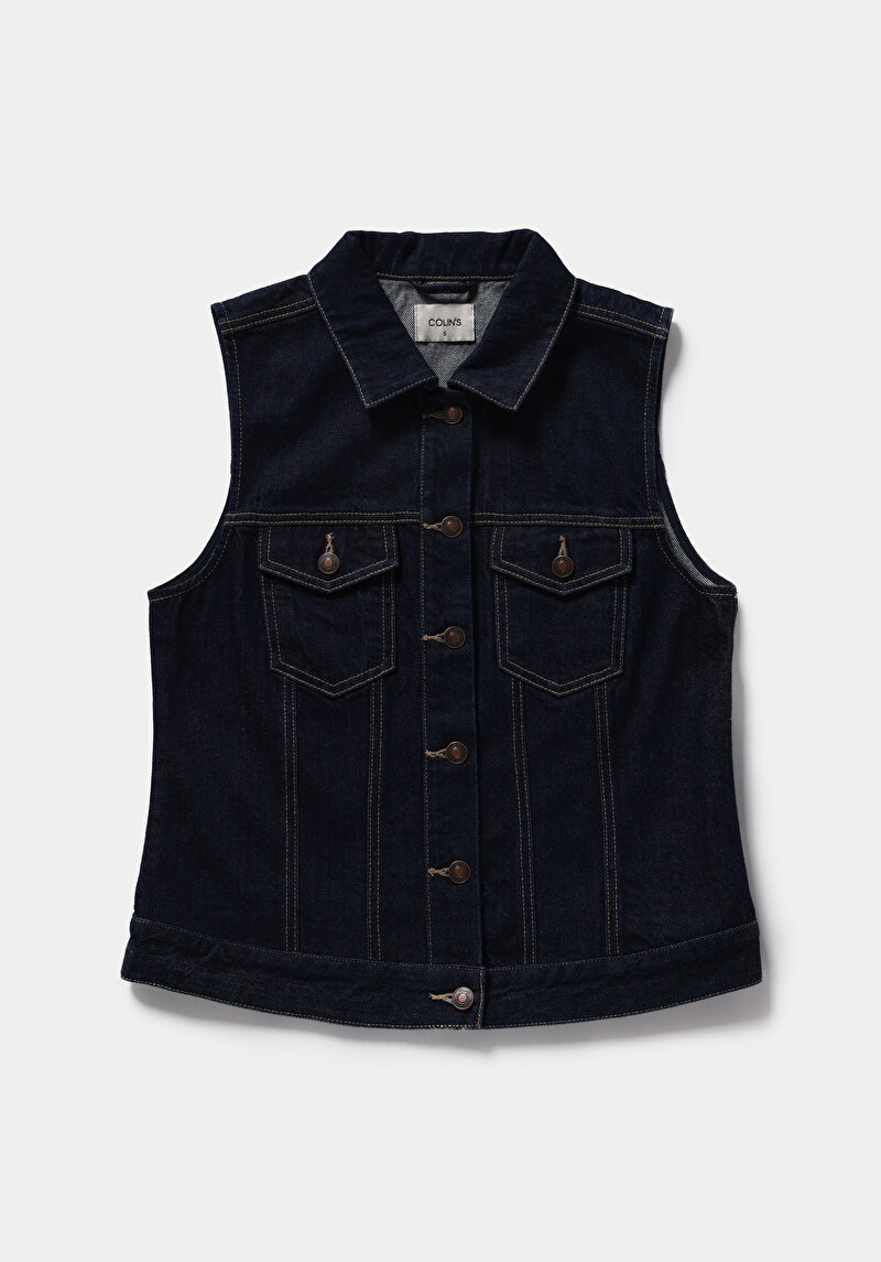 Regular Fit     Kadın Dark İndigo Denim Yelek
