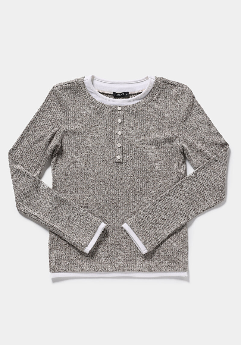 Slim Fit Derin Bisiklet Yaka Düz Kadın Kahverengi Uzun Kol Tişört