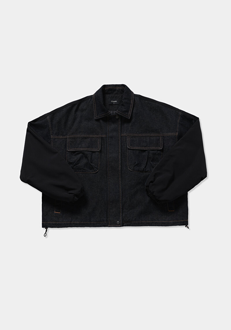 Oversize Fit Fermuarlı Astarlı  Kadın Dark İndigo Denim Ceket