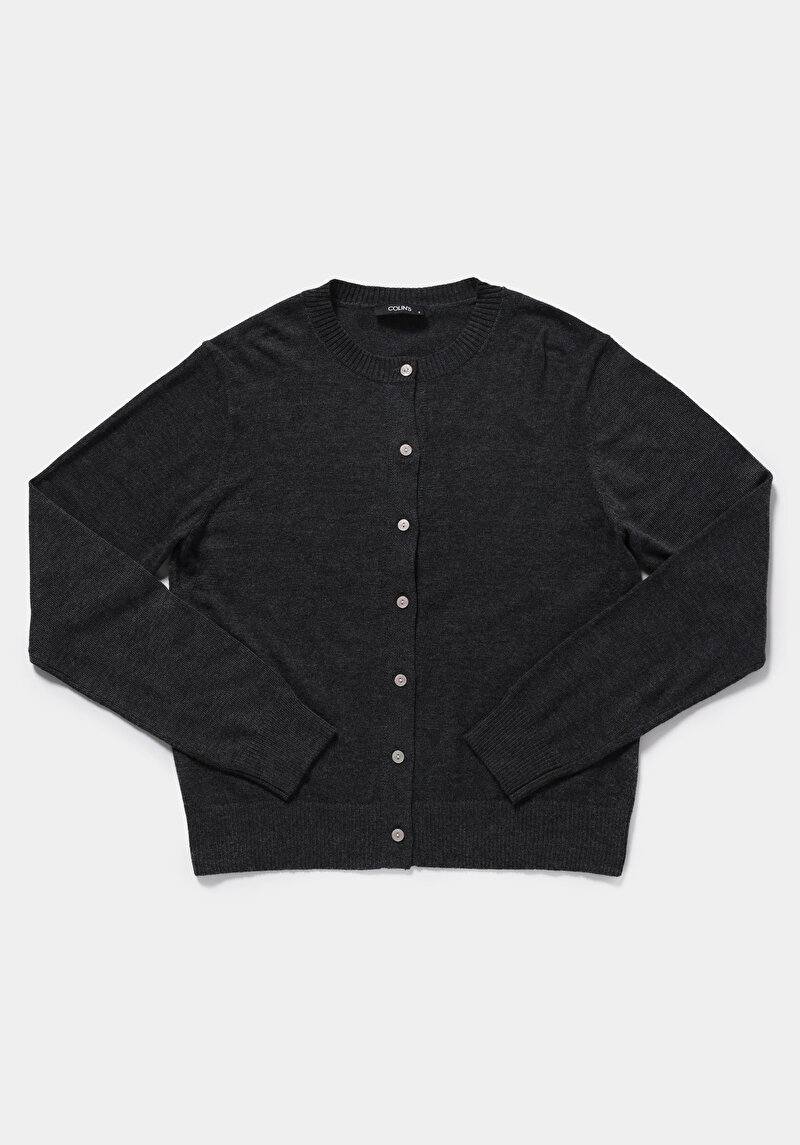 Slim Fit Yuvarlak Yaka Düz Kadın Antrasit Hırka