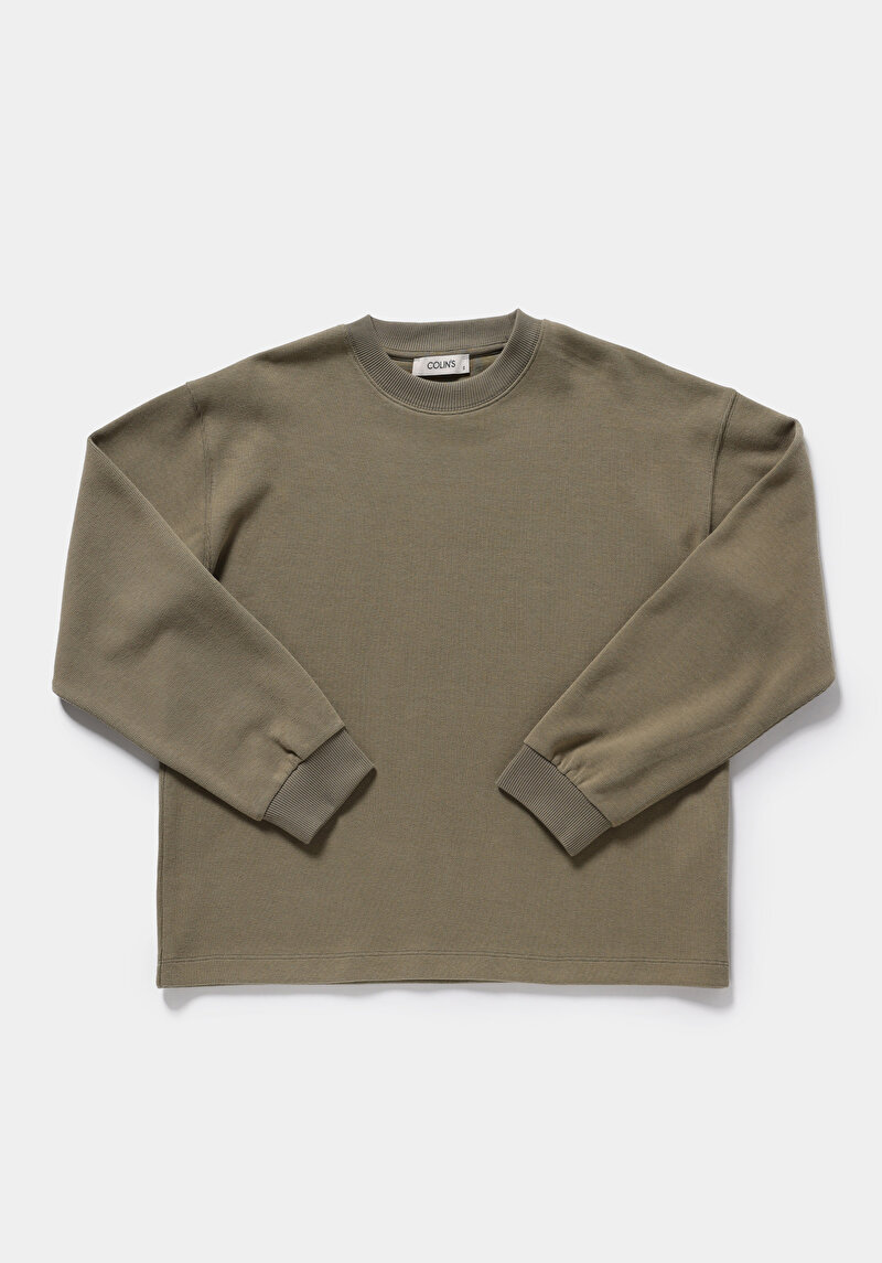Regular Fit Yuvarlak Yaka Düz Kadın Yeşil Sweatshirt