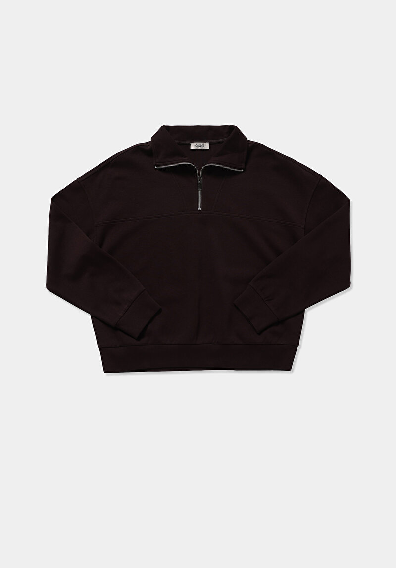 Regular Fit Fermuarlı Düz Kadın Mor Sweatshirt