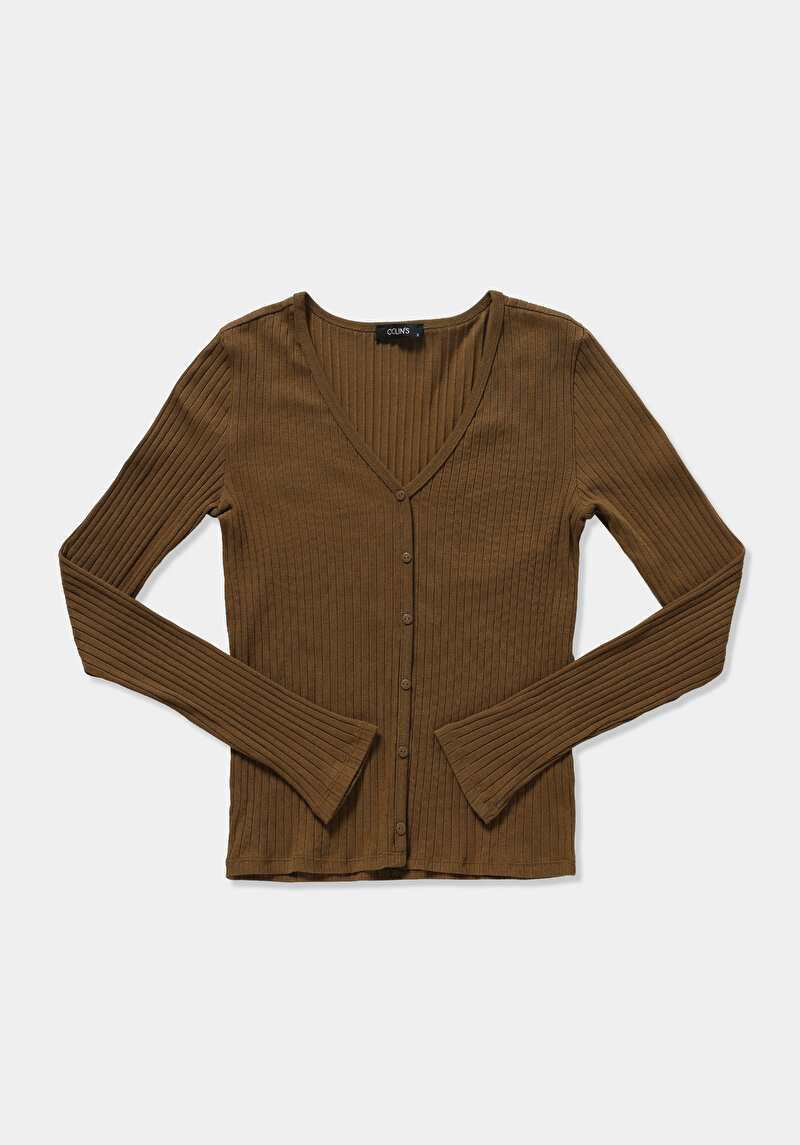 Slim Fit V Yaka Düz Kadın  Uzun Kol Tişört