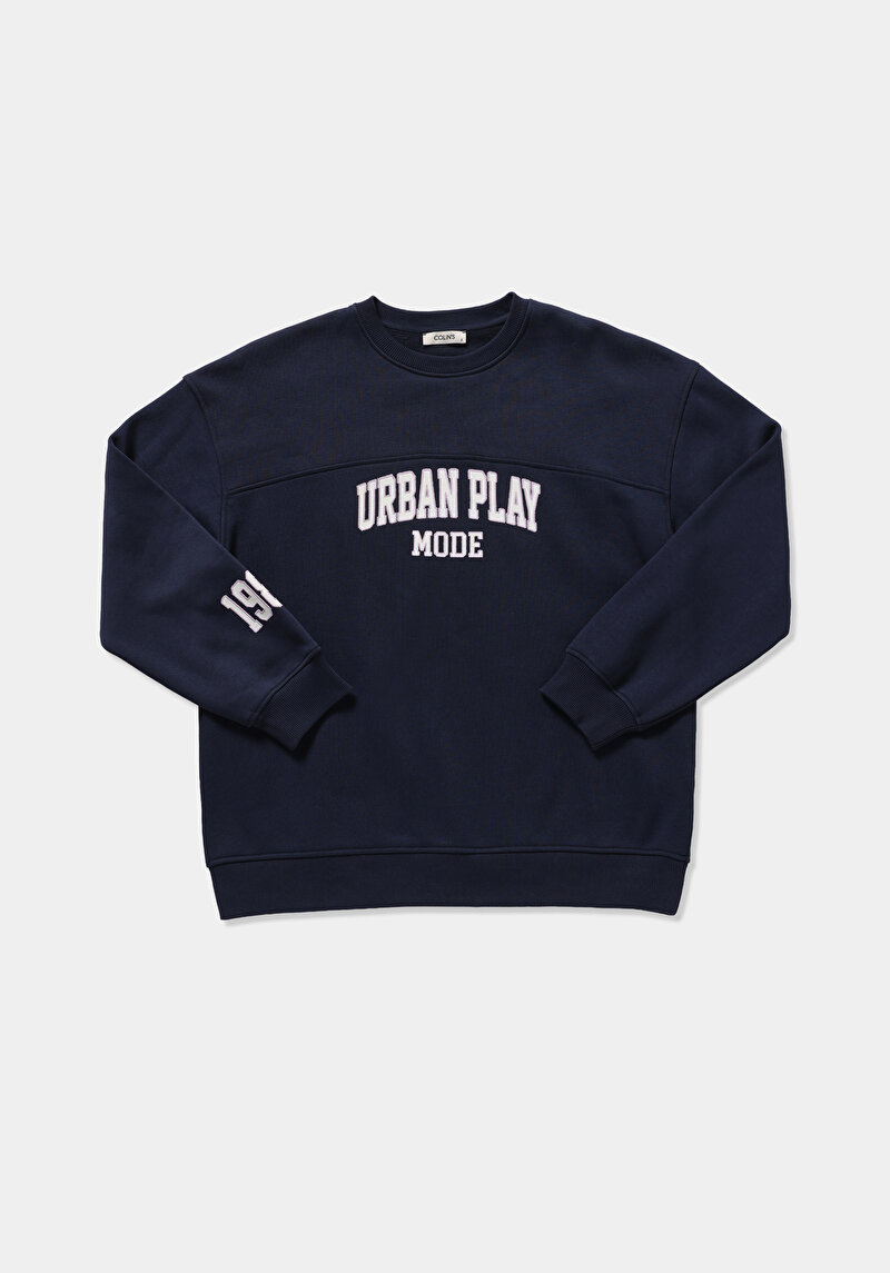 Regular Fit Yuvarlak Yaka Baskılı Kadın Lacivert Sweatshirt