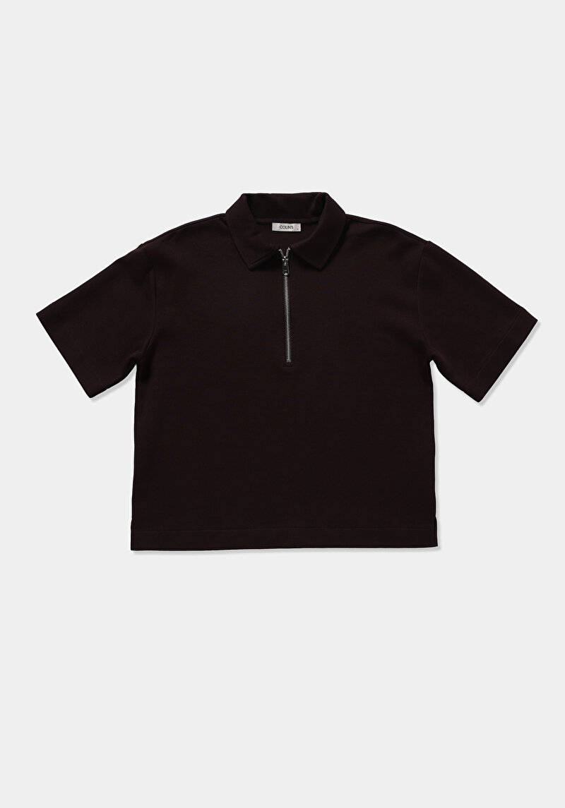 Regular Fit Polo Yaka Düz Kadın Mor Kısa Kol Tişört