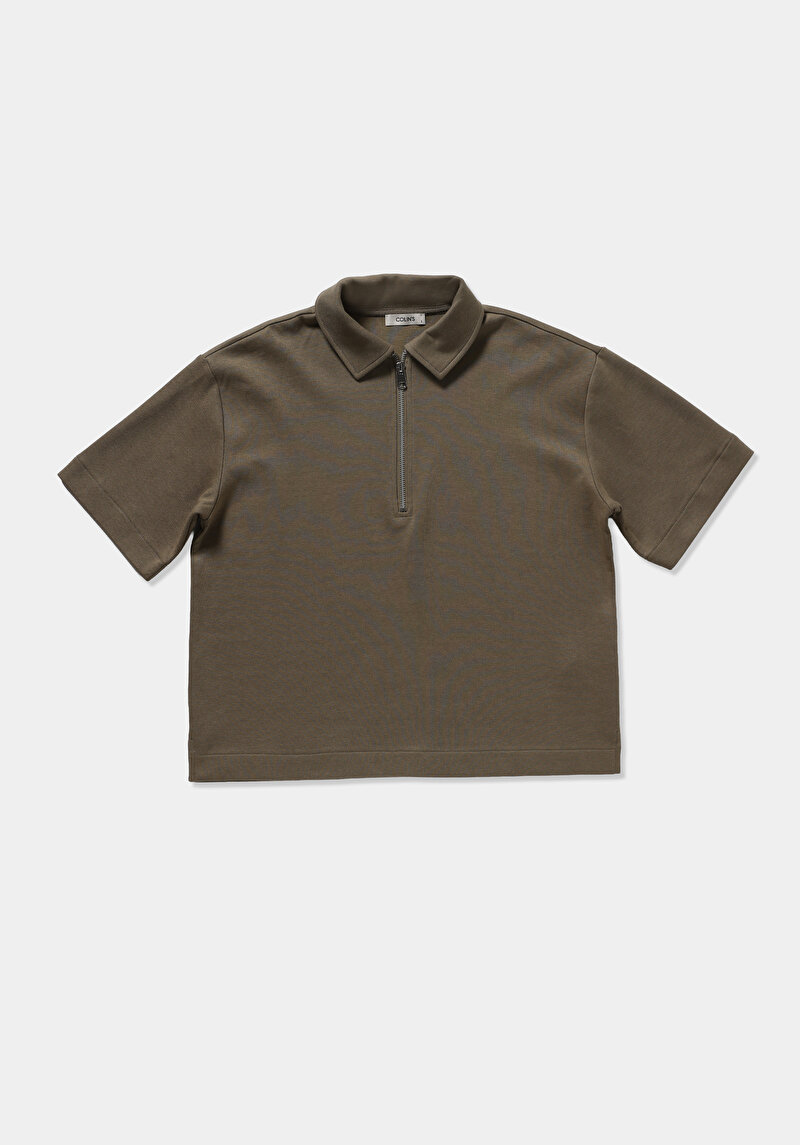 Regular Fit Polo Yaka Düz Kadın Yeşil Kısa Kol Tişört