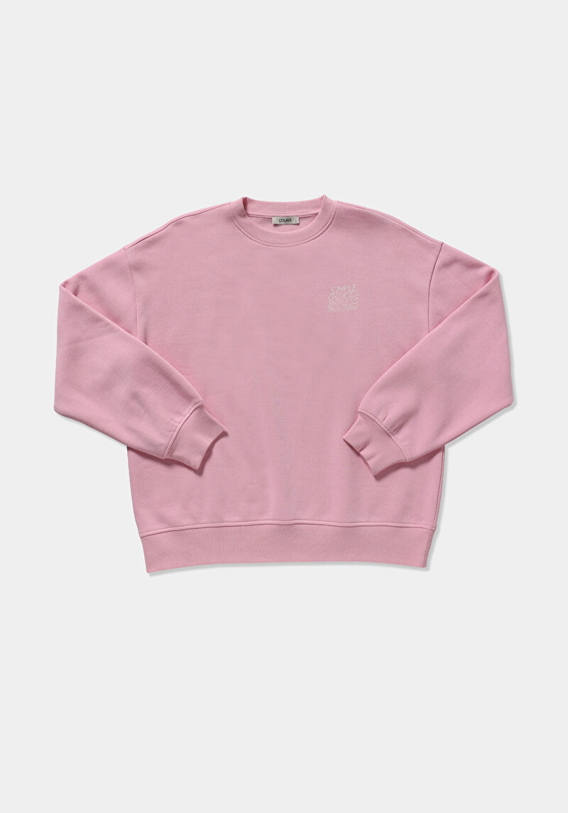 Regular Fit Yuvarlak Yaka Baskılı Kadın Pembe Sweatshirt