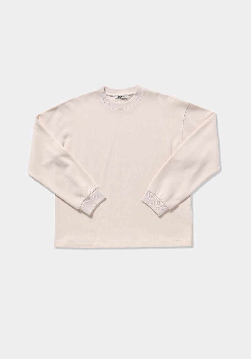 Regular Fit Yuvarlak Yaka Düz Kadın Taş Sweatshirt