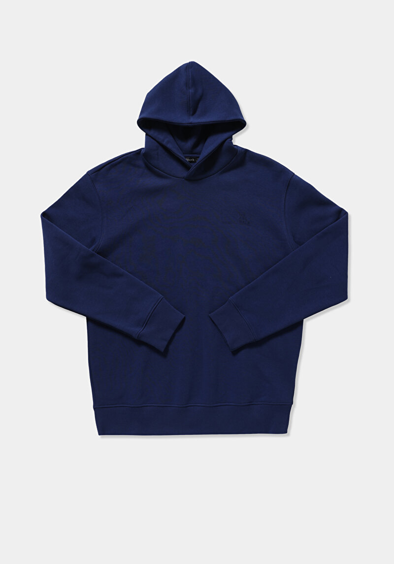 Relaxed Fit Kapüşonlu Düz Erkek Mavi Sweatshirt
