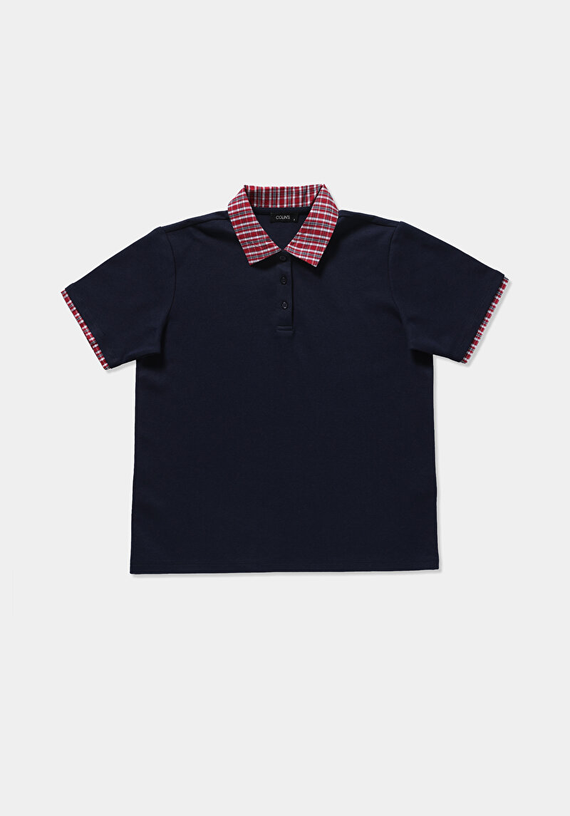 Regular Fit Shirt Neck Düz Kadın Lacivert Kısa Kol Tişört
