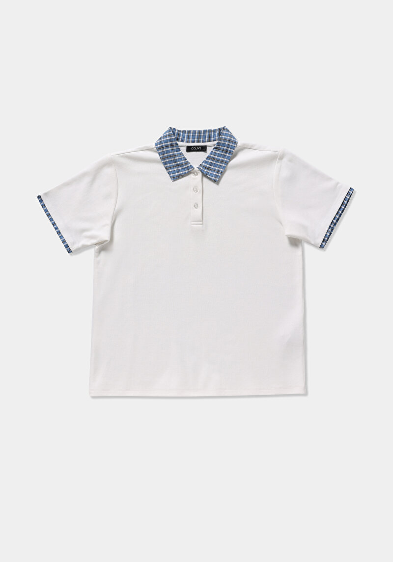 Regular Fit Shirt Neck Düz Kadın Beyaz Kısa Kol Tişört