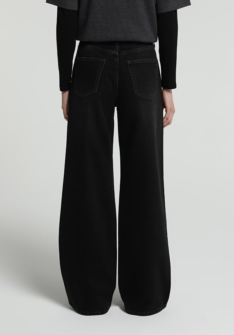 Wide Leg Fit Kadın Black Black Denim Jean Pantolon