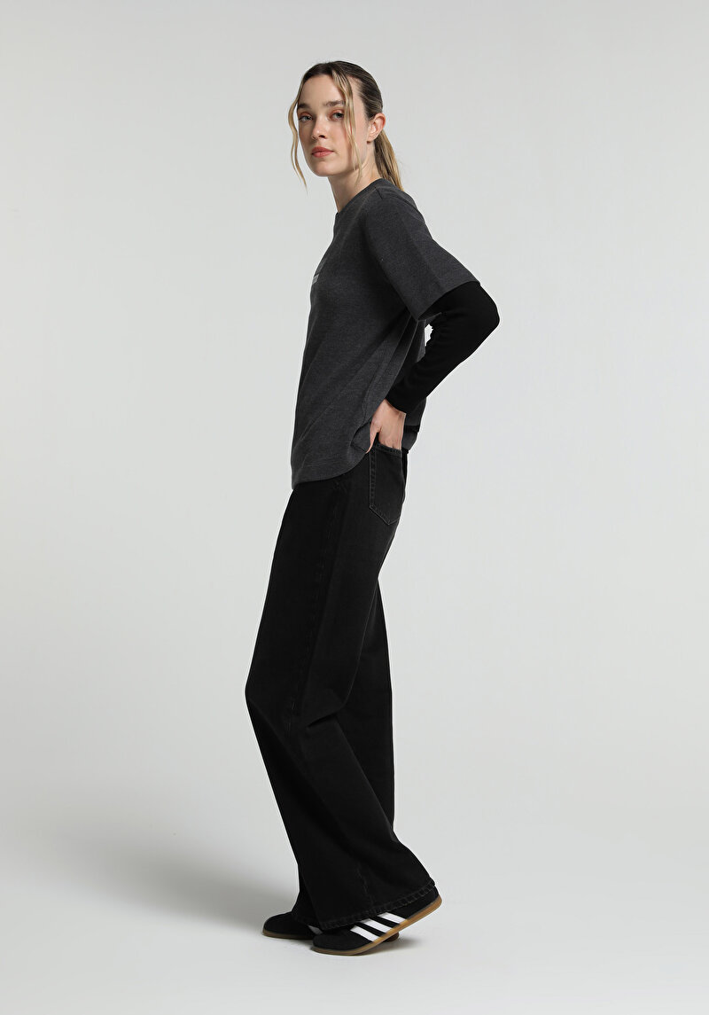 Wide Leg Fit Kadın Black Black Denim Jean Pantolon