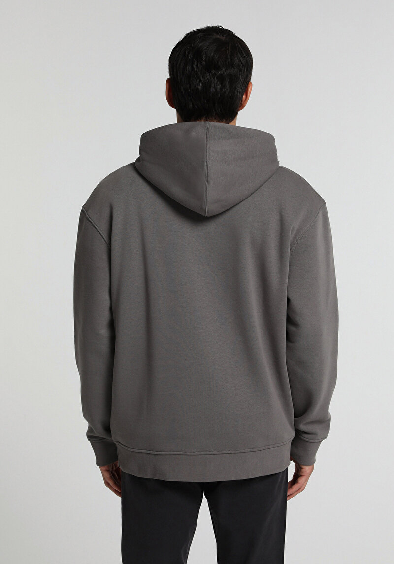 Relaxed Fit Kapüşonlu Düz Erkek Gri Sweatshirt
