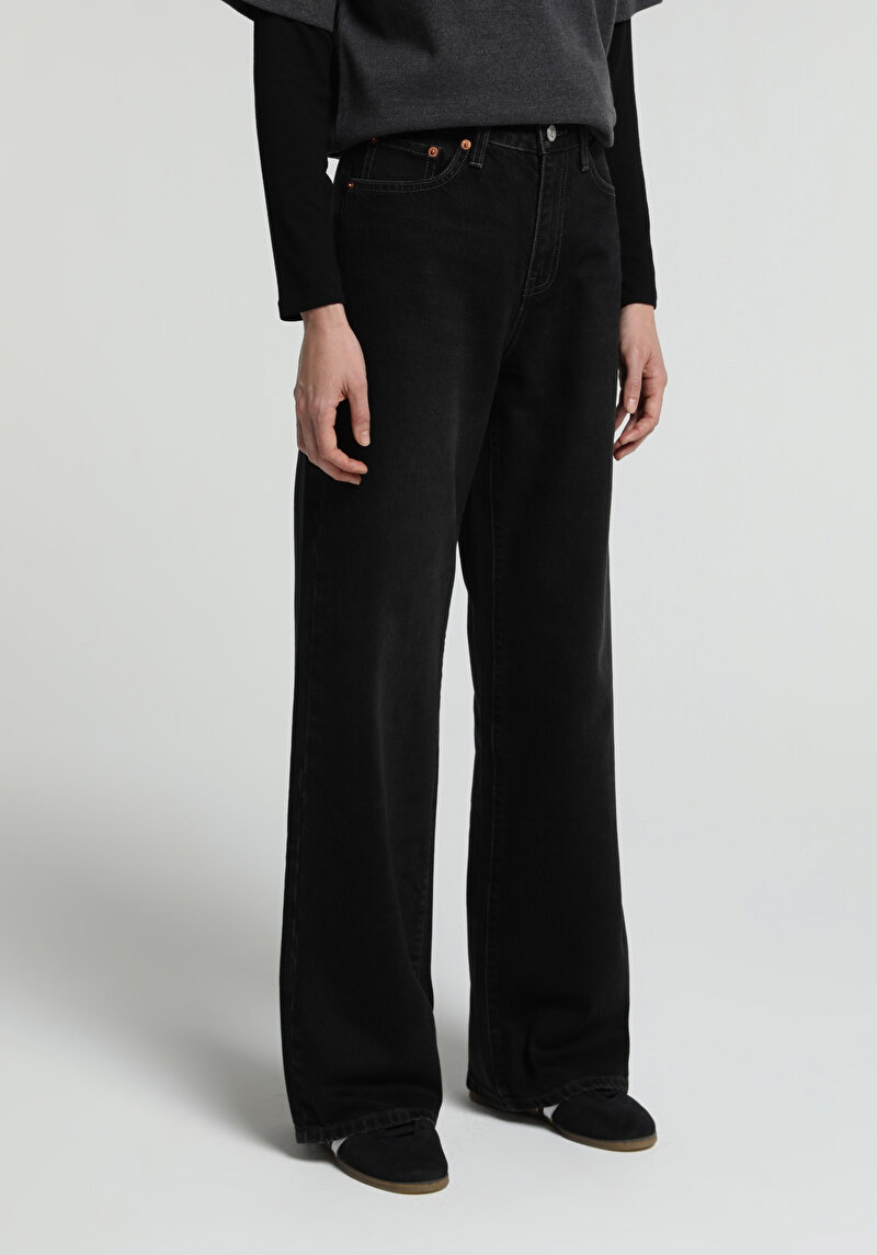 Wide Leg Fit   Kadın Black Black Denim Jean Pantolon