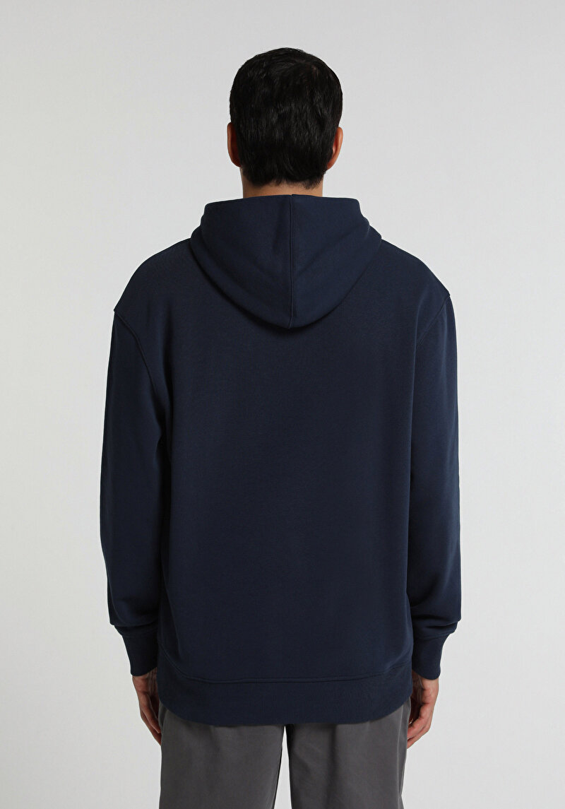Relaxed Fit Kapüşonlu Düz Erkek Lacivert Sweatshirt