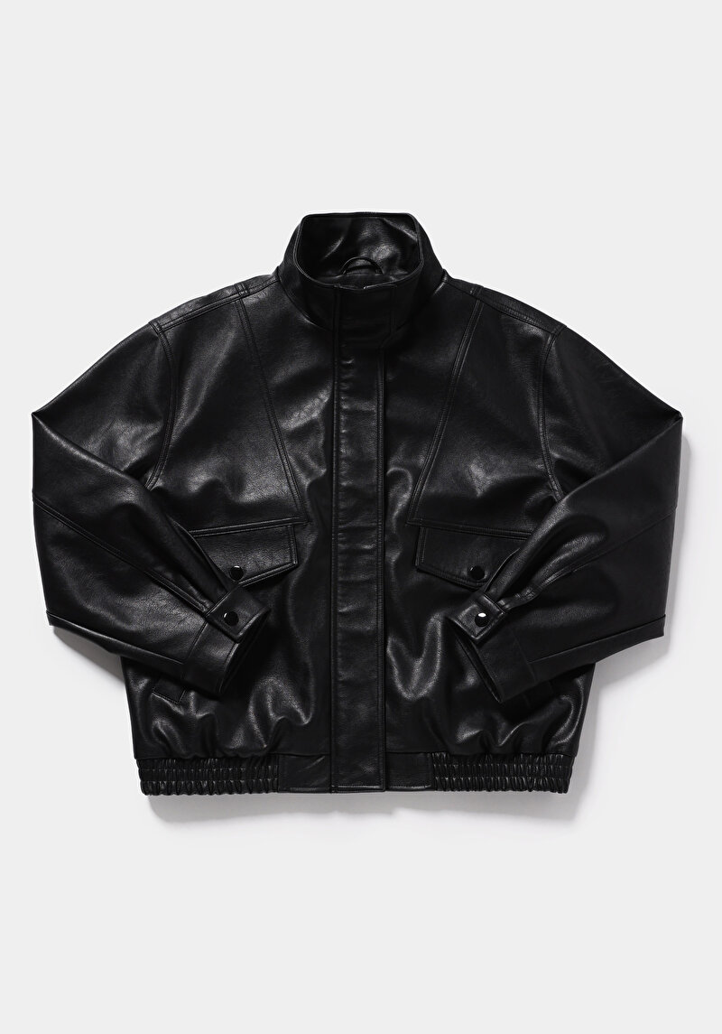 Regular Fit High Neck Fermuarlı Astarlı Kapamalı Kadın Siyah Mont Pu