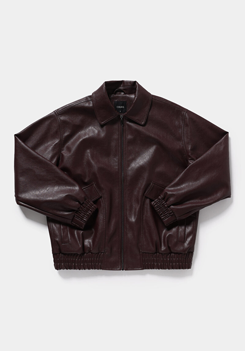 Regular Fit Shirt Neck Fermuarlı Astarlı Kaplamalı Kadın Bordo Mont Pu