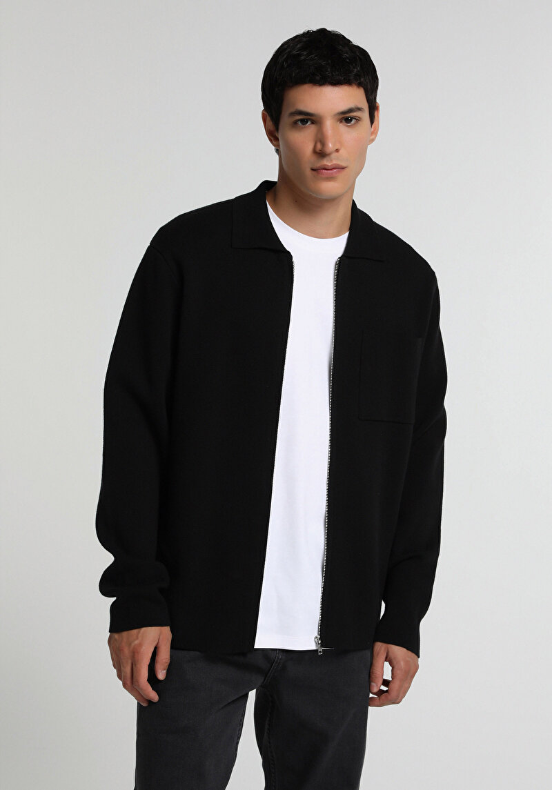Regular Fit Erkek Siyah Hırka