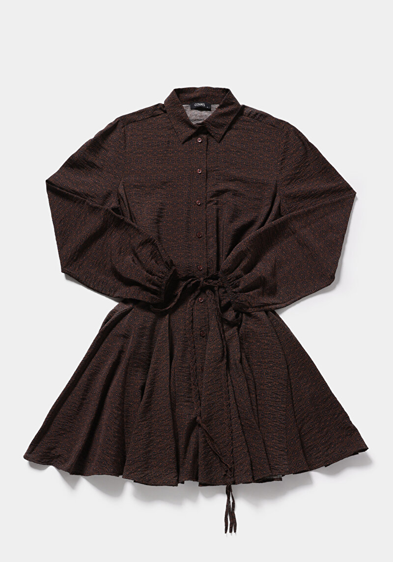 Regular Fit Baskılı Kadın Kahverengi Uzun Kol Elbise