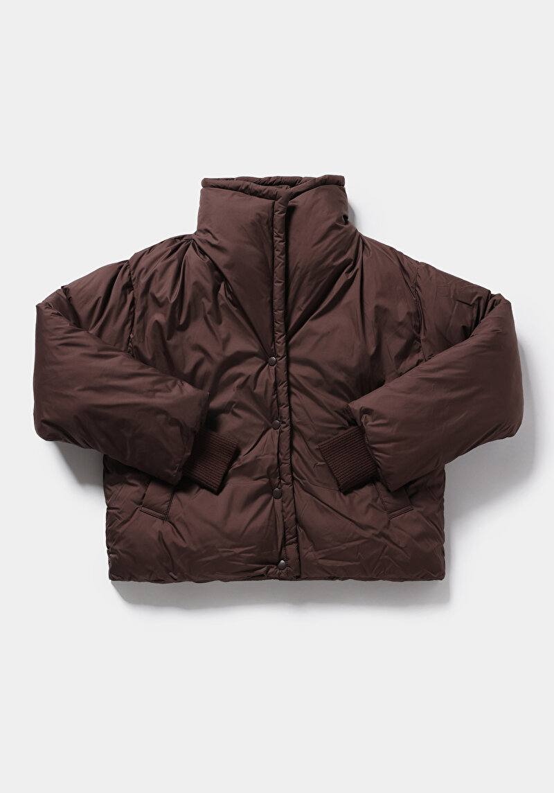 Regular Fit High Neck Fermuarlı Astarlı Suya Dayanıklı Kadın Kahverengi Mont