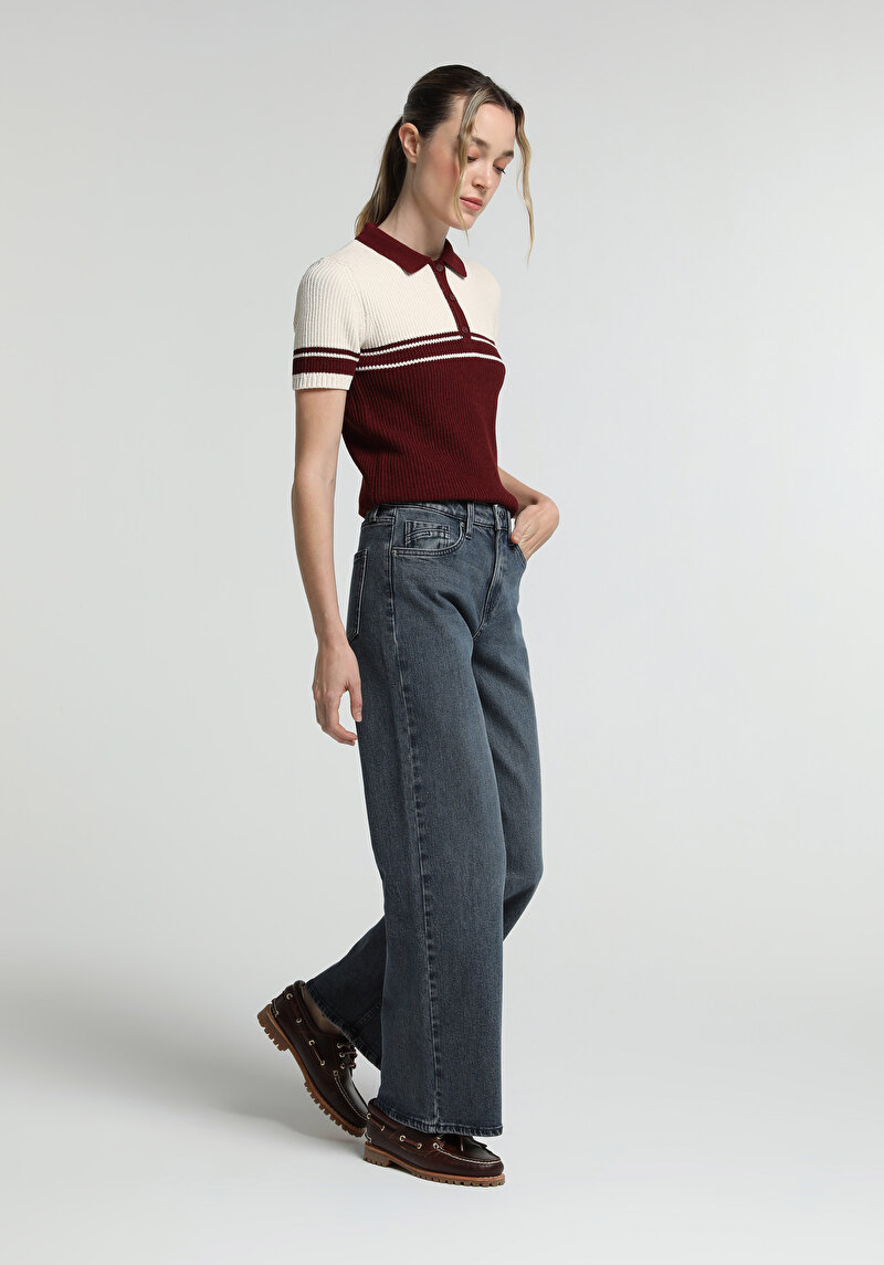 Wide Leg Fit   Kadın Blue Black Denim Jean Pantolon
