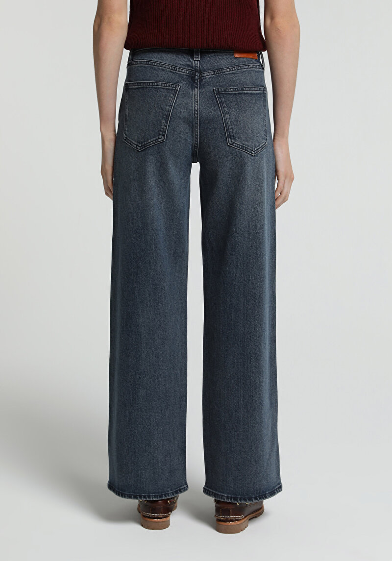 Wide Leg Fit   Kadın Blue Black Denim Jean Pantolon