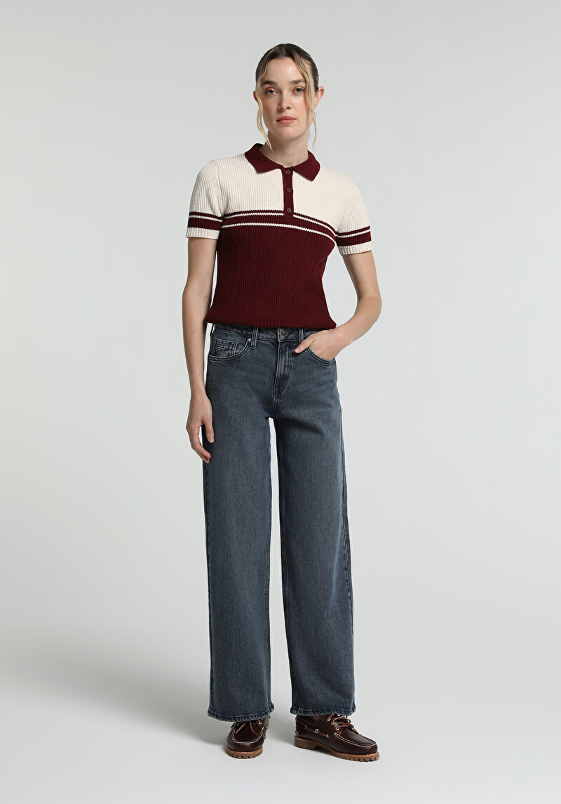 Wide Leg Fit Kadın Blue Black Denim Jean Pantolon