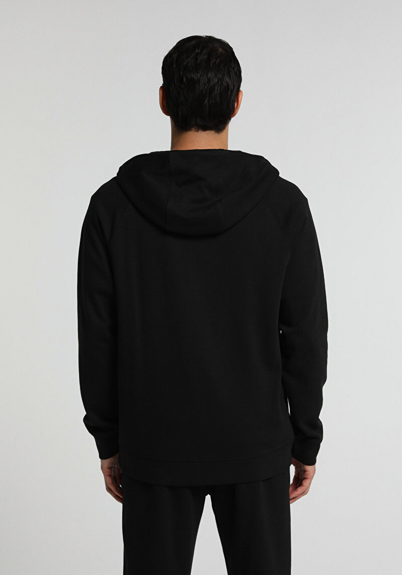 Regular Fit Kapüşonlu Düz Erkek Siyah Sweatshirt