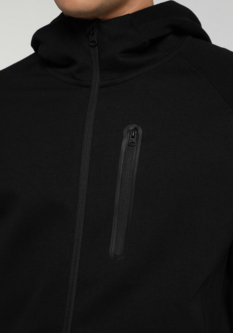 Regular Fit Kapüşonlu Düz Erkek Siyah Sweatshirt