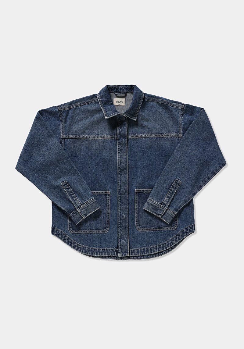 Oversize Fit   Kadın Mid İndigo Denim Shacket