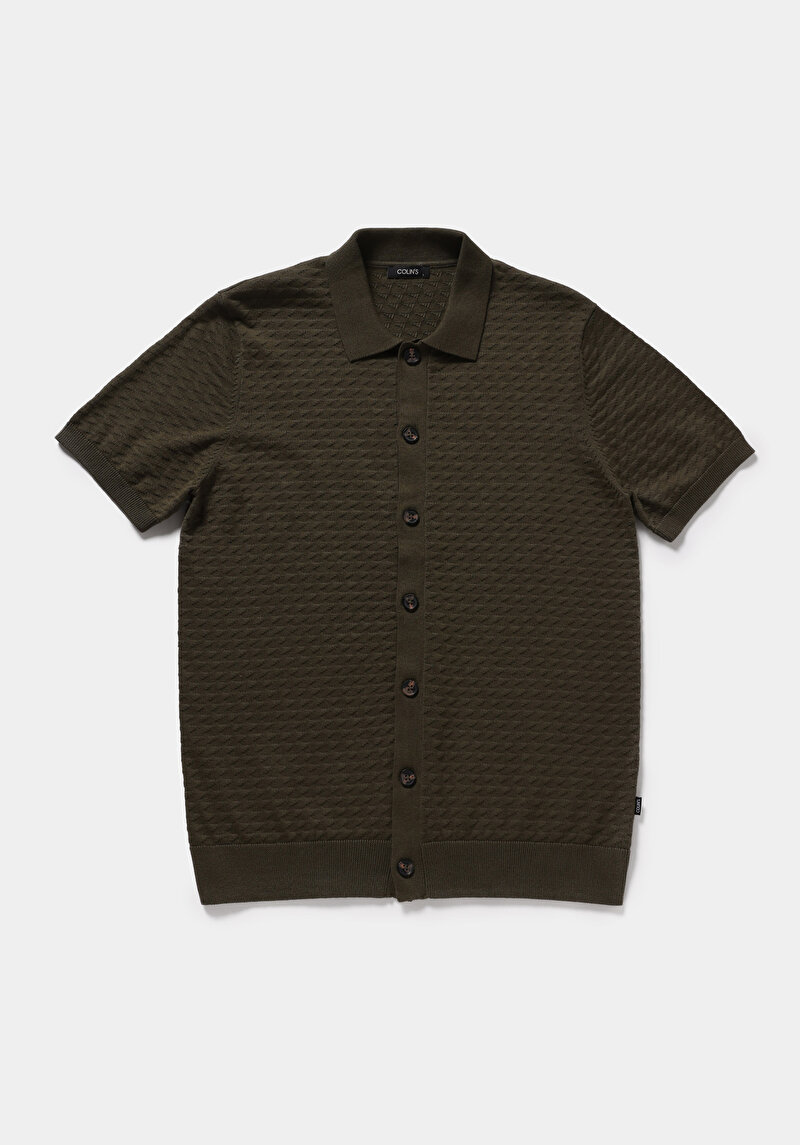Regular Fit Polo Yaka Jakarlı Erkek Yeşil Kısa Kol Kazak