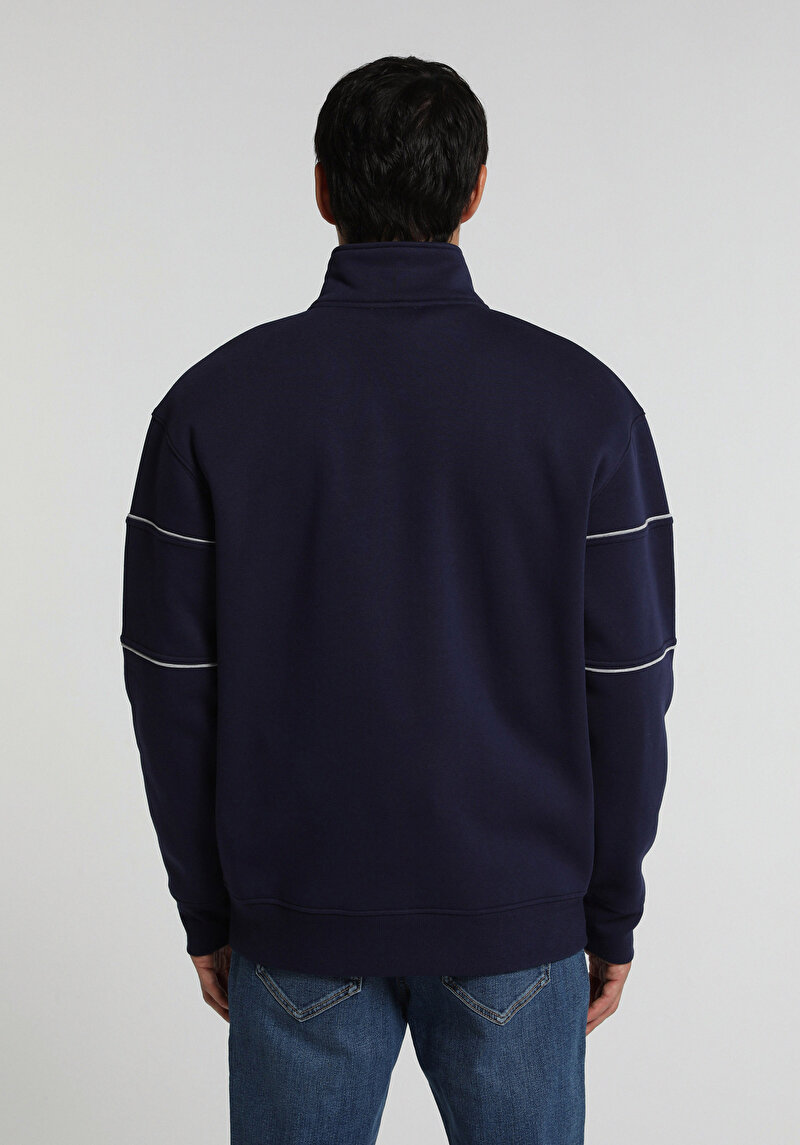 Relaxed Fit Dik Yaka Düz Erkek Lacivert Sweatshirt