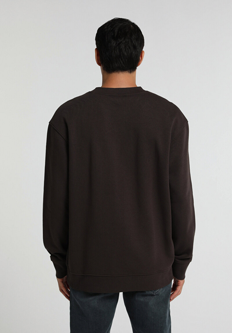 Relaxed Fit Yuvarlak Yaka Düz Erkek Kahverengi Sweatshirt